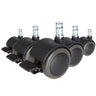 Vijf zwarte Bureaustoelwielen 5x ROLO STOP 10mm/50mm voor harde vloeren met zilverkleurige metalen pinnen van hjh OFFICE