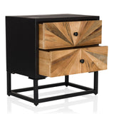 Dressoir SANTJAGO BLACK SUN S met twee houten laden in zonnestraal-design en zwart metalen frame van hjh LIVING