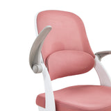 Roze gestructureerde stofbekleding en grijze armleuning van de Kiddy Smart Step kinder bureaustoel van hjh OFFICE