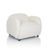 Witte Lounge stoel VERDUNA met gestructureerde stofbekleding en korte zwarte poten van hjh LIVING – 360-gradenweergave (schuin vooraanzicht 30°)