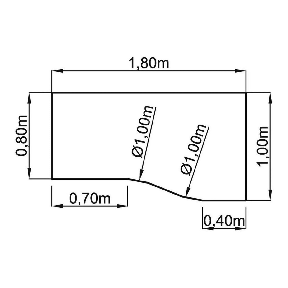 Technische tekening van het bureau BELA 18 S met 1,80 x 1,00 m van hjh OFFICE PRO