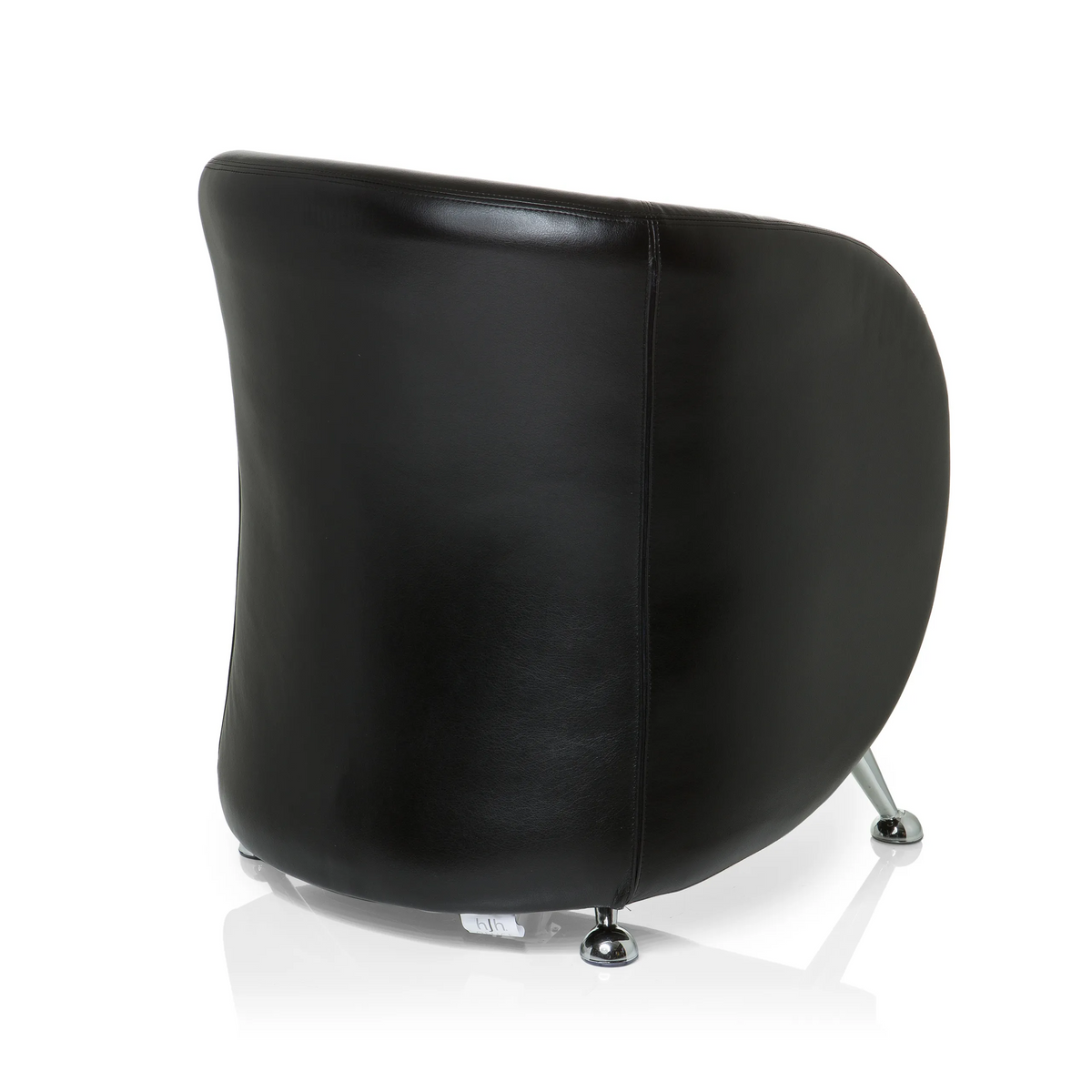 Zwarte gestoffeerde fauteuil ST. LUCIA met glanzende metalen poten van hjh OFFICE – 360-gradenweergave (schuin achteraanzicht 140°)
