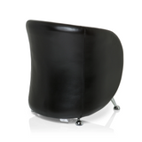 Zwarte gestoffeerde fauteuil ST. LUCIA met glanzende metalen poten van hjh OFFICE – 360-gradenweergave (schuin achteraanzicht 140°)