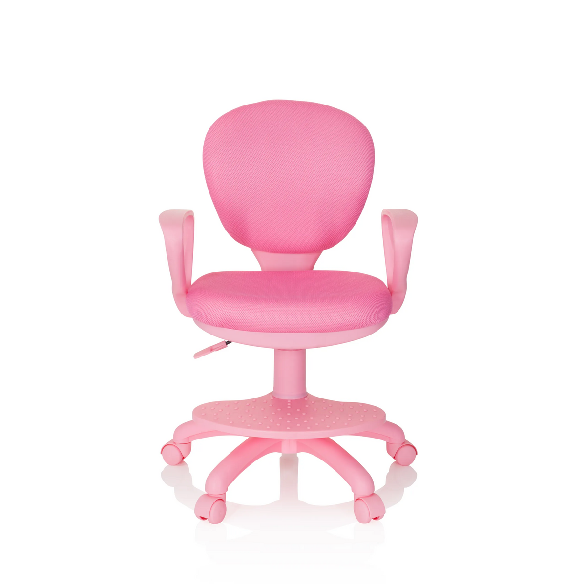 Roze Kinder bureaustoel KID COLOUR met armleuningen en vijfsterrenvoet met rolletjes van hjh OFFICE – 360-gradenweergave (vooraanzicht 0°)