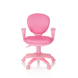 Roze Kinder bureaustoel KID COLOUR met armleuningen en vijfsterrenvoet met rolletjes van hjh OFFICE – 360-gradenweergave (vooraanzicht 0°)