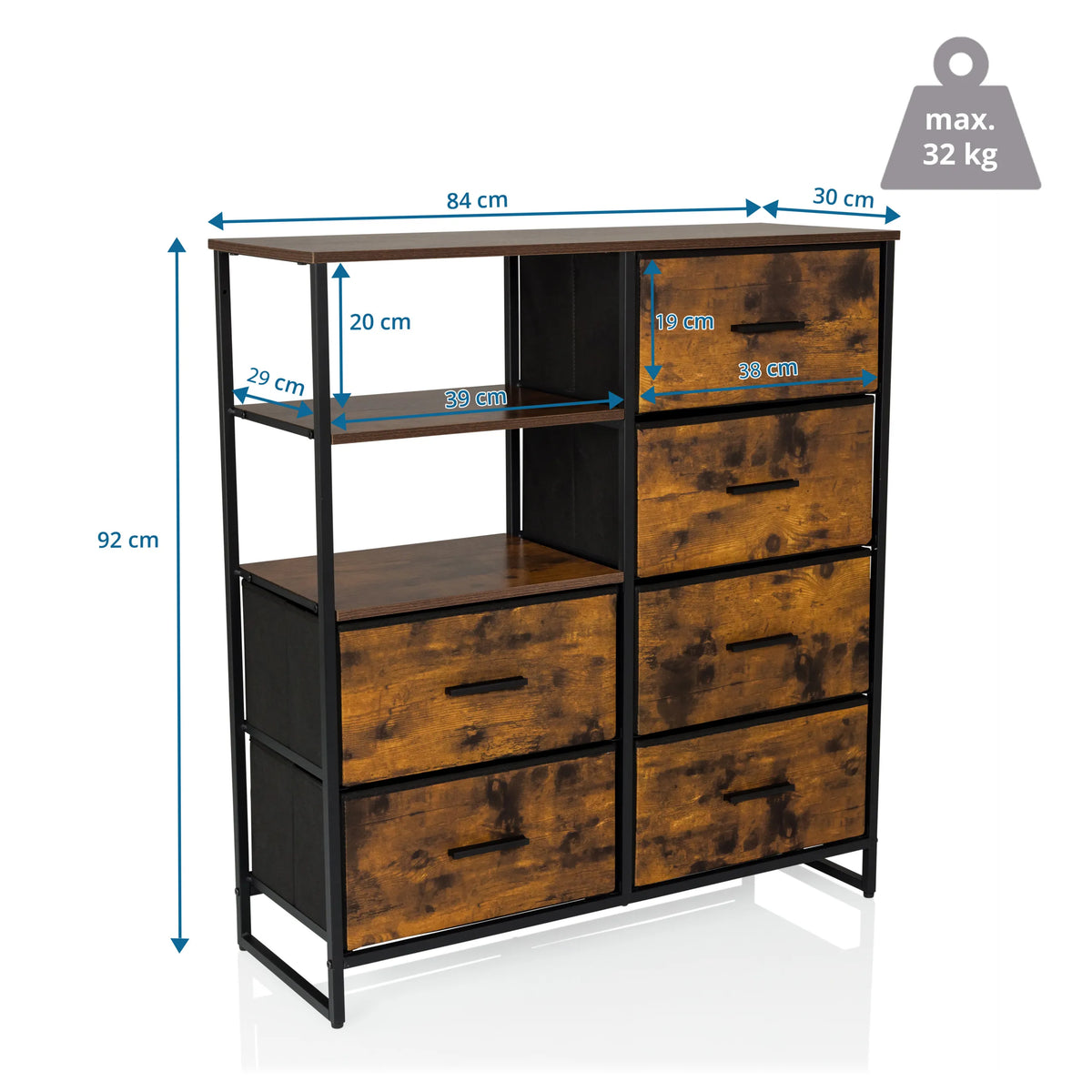 Maattekening van de Commode RAGALA met 84 × 92 cm van hjh LIVING