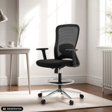 Zwarte Top Work 44 werkstoel met netrugleuning en voetring van hjh OFFICE (AI-gegenereerde afbeelding)