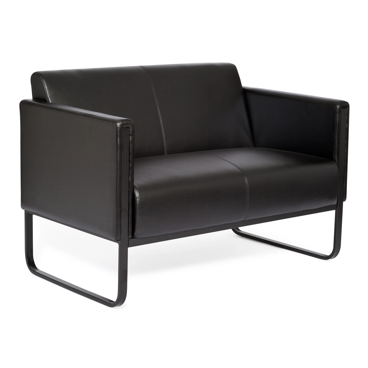 Zwarte lounge bank BALI BLACK als tweezitter met armleuningen en metalen frame van hjh OFFICE – 360-gradenweergave (achteraanzicht 180°)