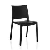 Zwarte Outdoor stoel T37 V met een eenvoudige rugleuning en vier poten van hjh LIVING – 360-gradenweergave (schuin vooraanzicht 30°)