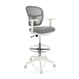 Grijze Baliestoel TOP WORK 108 W met netrug, voetring en wit vijfsterrenonderstel met zwenkwielen van hjh OFFICE – 360-gradenweergave (schuin vooraanzicht 40°)