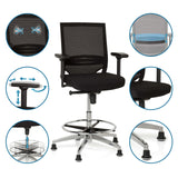 Zwarte Baliestoel TOP WORK 77 met netrug, voetring en glijders van hjh OFFICE