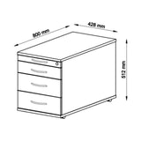 Technische tekening van de Rolcontainer SIGNA TC30 met 800 × 428 mm van hjh OFFICE PRO
