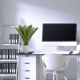 Kunstplant CYCAS in groene kleur met een grijze pot op een bureau van hjh OFFICE