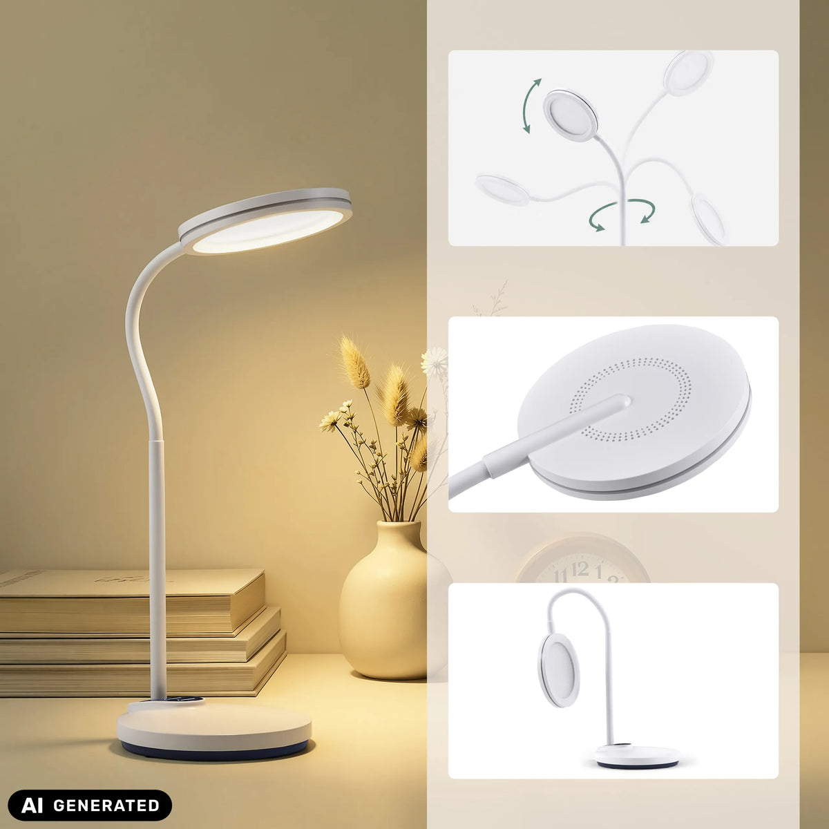 Witte Lumanova D5 bureaulamp met flexibele hals en verstelbare lampkop van hjh OFFICE (AI-gegenereerde afbeelding)