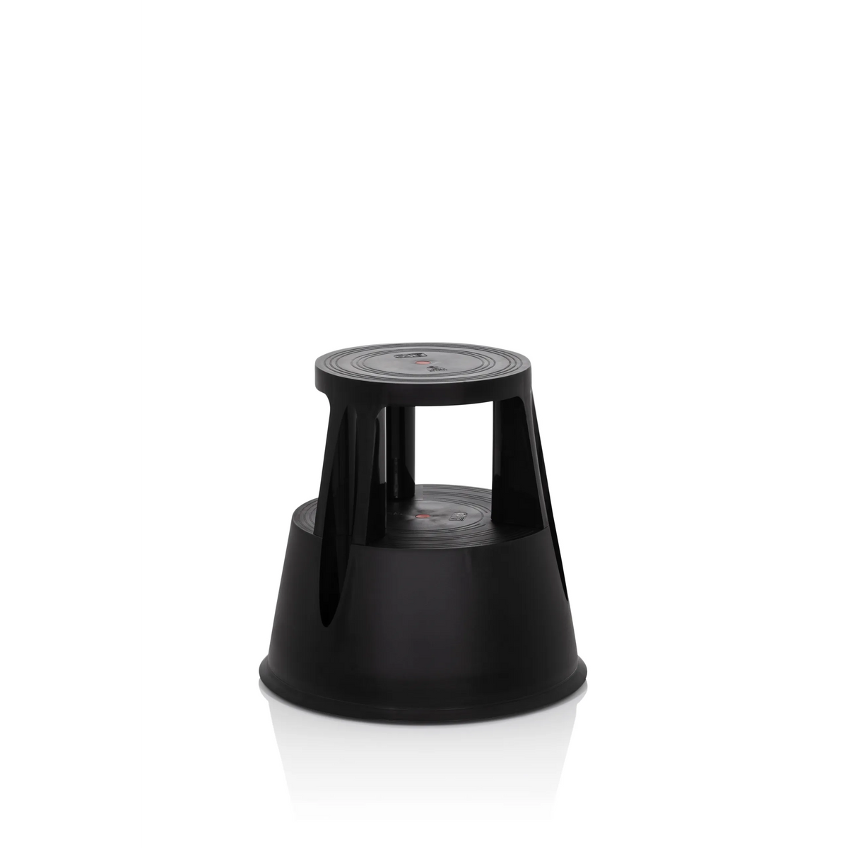 Zwart opstapkrukje TIO-M I met ronde tree en conische voet van hjh OFFICE – 360-gradenweergave (vooraanzicht 20°)