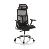 Zwarte High end bureaustoel POFIT GEN2 met netrugleuning en voetkruis met vijf wieltjes van hjh OFFICE – 360-gradenweergave (schuin vooraanzicht 30°)