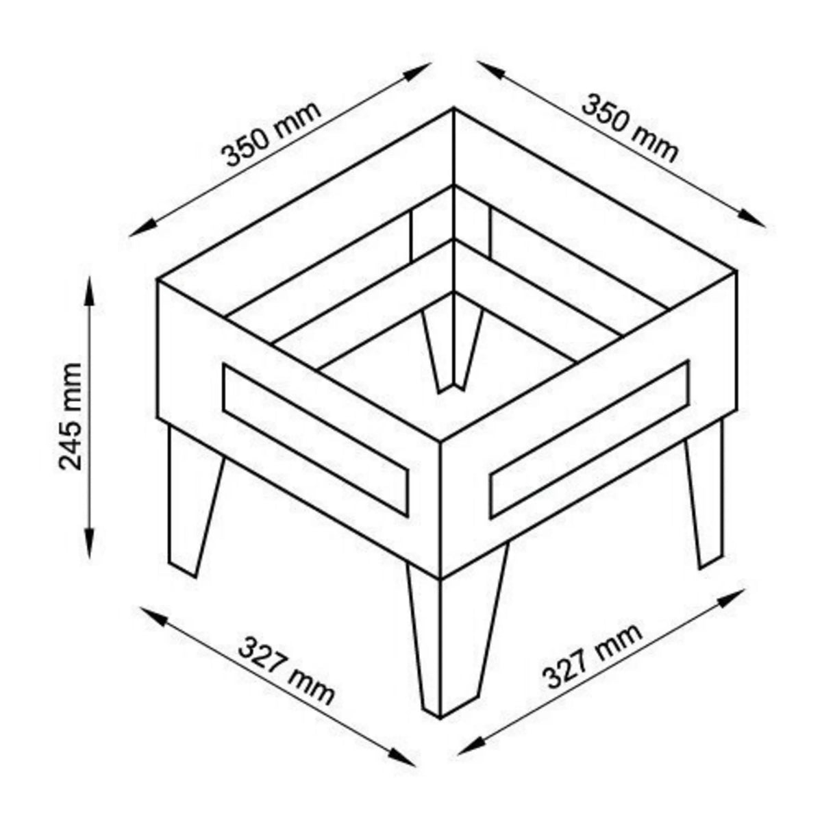 Maattekening van de ACHR hangmapinzet met afmetingen 350 x 350 x 245 mm van hjh OFFICE PRO