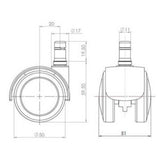 Technische tekening van de Bureaustoelwielen 5x ROLO FIX 11mm/50mm met een diameter van 50 mm van hjh OFFICE