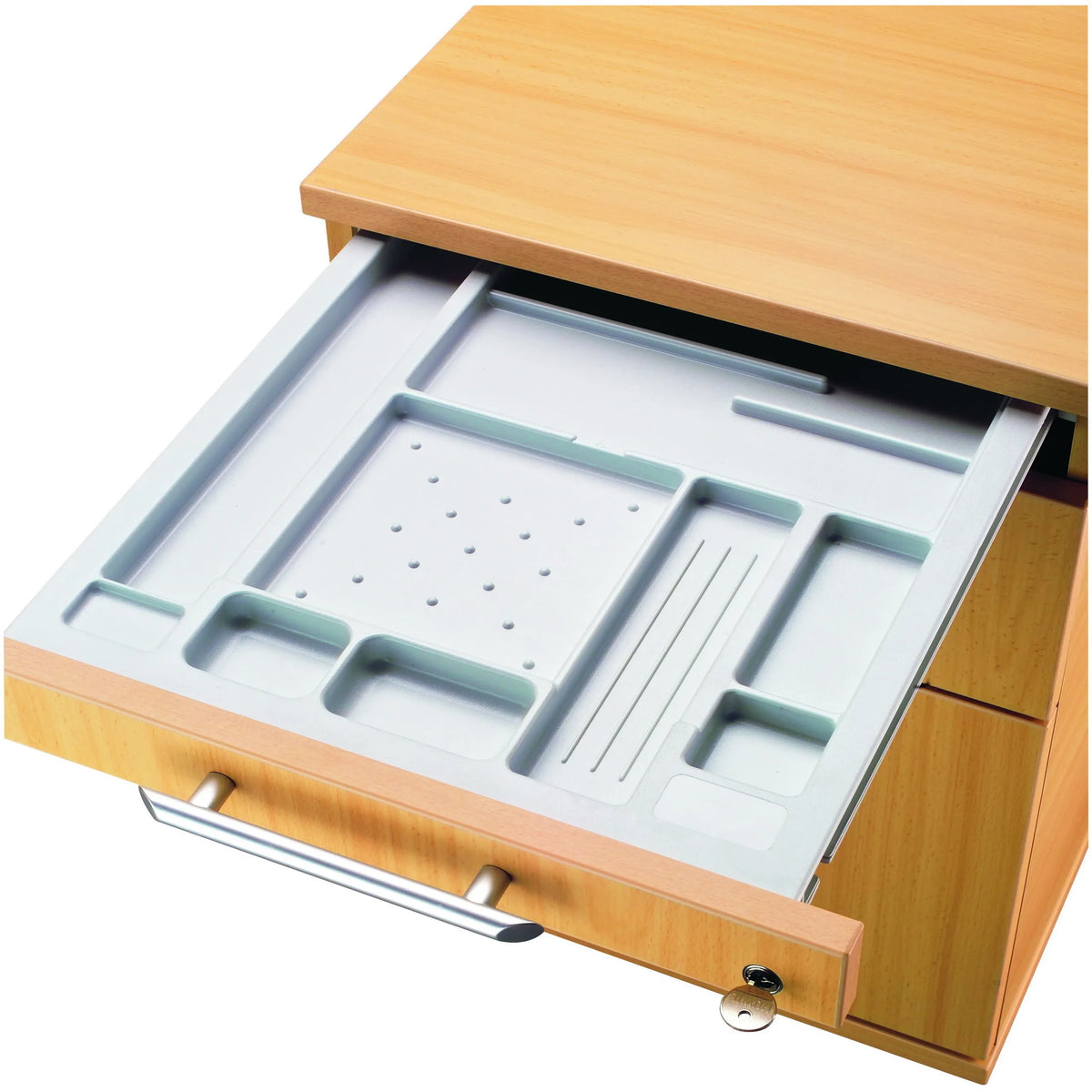Open lade met grijs ordningsysteem van de Rolcontainer SIGNA TC20 van hjh OFFICE PRO