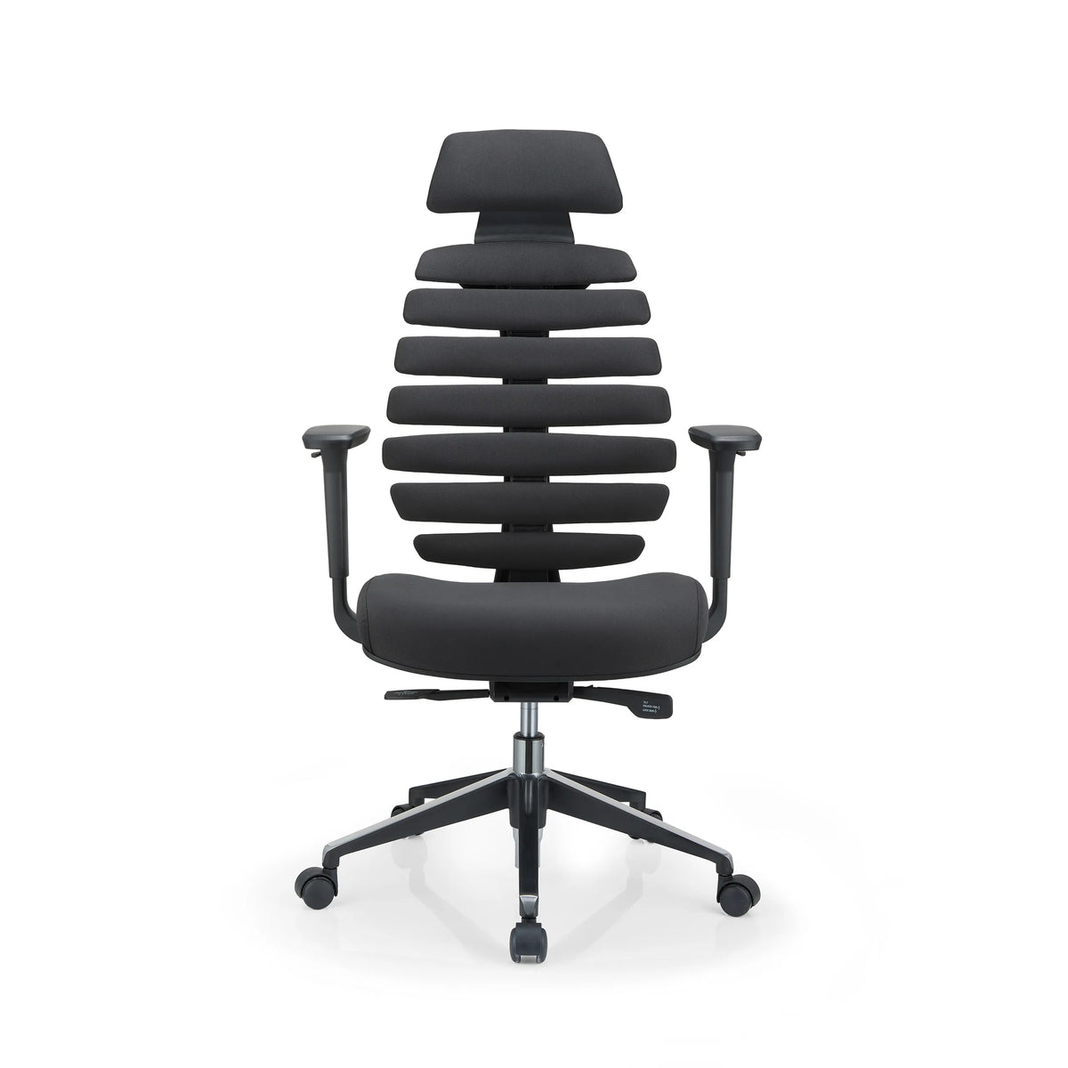 Zwarte Professionele bureaustoel ERGO LINE II PRO met stofbekleding en vijfpoot met wielen van hjh OFFICE – 360-gradenweergave (vooraanzicht 0°)