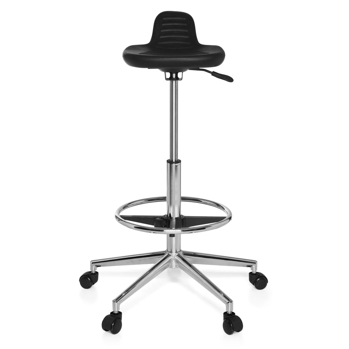 Zwarte Draaikruk TOP WORK 03 met voetring en vijfpoot met zwenkwielen van hjh OFFICE – 360-gradenweergave (vooraanzicht 0°)
