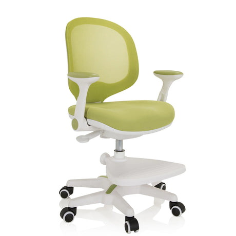 Groene kinderstoel KID ERGO met wit frame, armleuningen en voetsteun van hjh OFFICE
