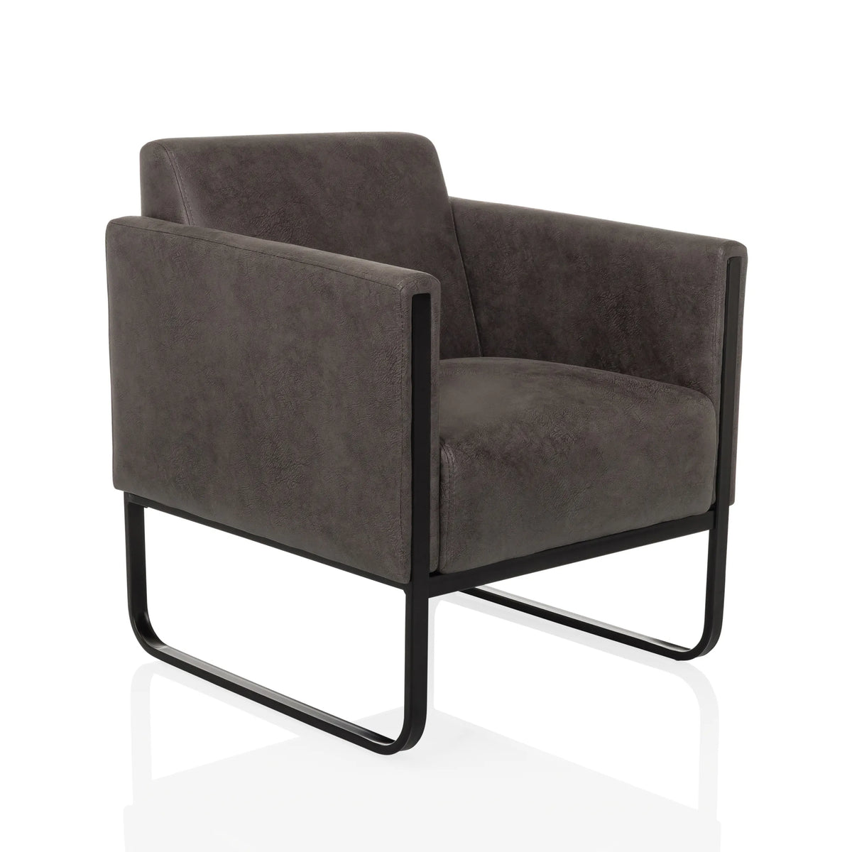 Grijze Lounge stoel Aruba Retro met armleuningen en zwart onderstel van hjh OFFICE – 360-gradenweergave (schuin vooraanzicht 30°)