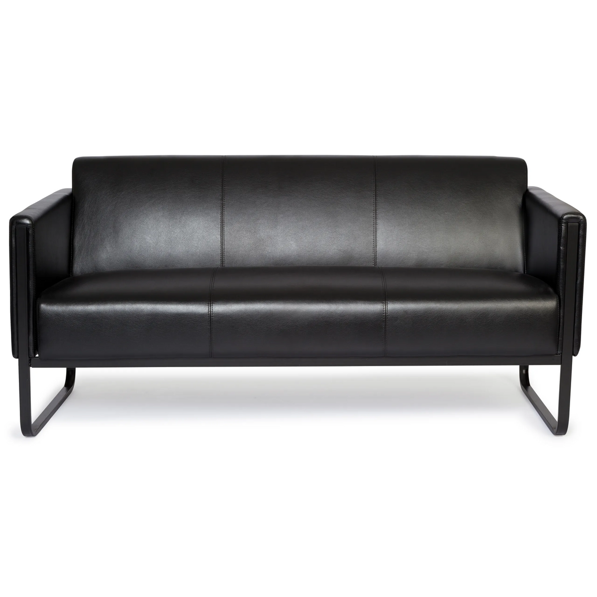 Zwarte lounge bank BALI BLACK als driezitter met armleuningen en metalen frame van hjh OFFICE – 360-gradenweergave (vooraanzicht 0°)
