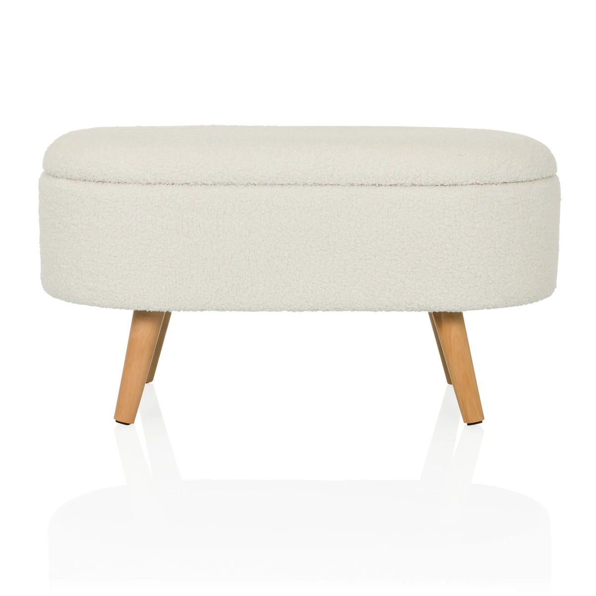 Witte zitbank STORIANO met gestructureerde stofbekleding en vier houten poten van hjh LIVING – 360-gradenweergave (vooraanzicht 0°)