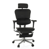 Zwarte Luxe directiestoel ERGOHUMAN PLUS LEGPRO GEN2 van leder met voetensteun en vijfpoot met wieltjes van hjh OFFICE – 360-gradenweergave (vooraanzicht 15°)