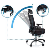 Verstelmechanismen van de rugleuning en zithoogte van de High end bureaustoel NOVA PRO I van hjh OFFICE