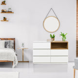 Dressoir MELMO S in wit en eiken met drie laden en een open vak van hjh LIVING