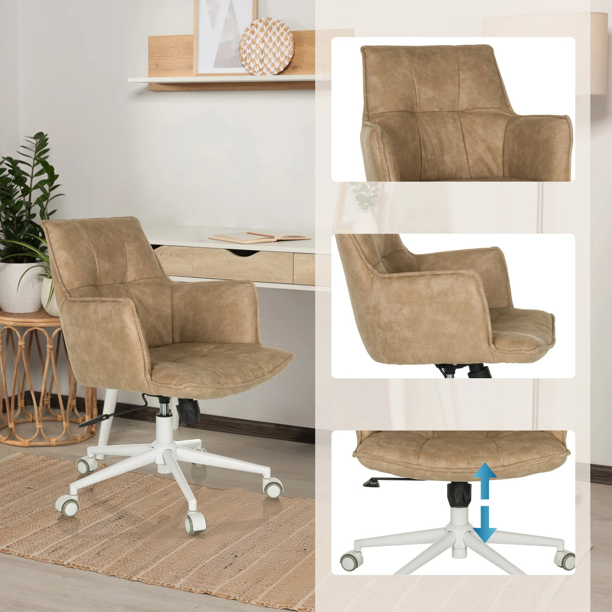 Beige Thuisgebruik bureaustoel SOLAO LIFE W met in hoogte verstelbare zitting en wit onderstel van hjh LIVING