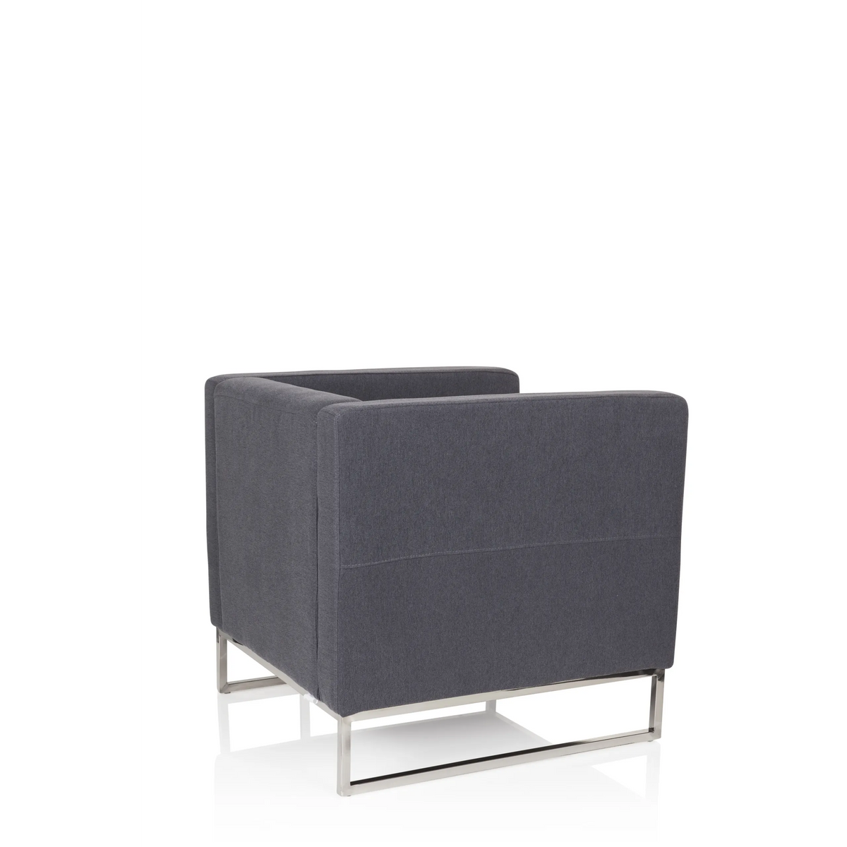 Donkergrijze Gestoffeerde fauteuil BARBADOS met vierkant design en metalen frame van hjh OFFICE – 360-gradenweergave (schuin achteraanzicht 120°)