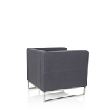 Donkergrijze Gestoffeerde fauteuil BARBADOS met vierkant design en metalen frame van hjh OFFICE – 360-gradenweergave (schuin achteraanzicht 120°)