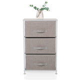 Grijze Commode FOLDRESS M met drie stoffen laden en een wit frame van hjh LIVING
