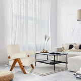 Witte loungestoel POOLY met houten frame in een lichte woonomgeving van hjh LIVING