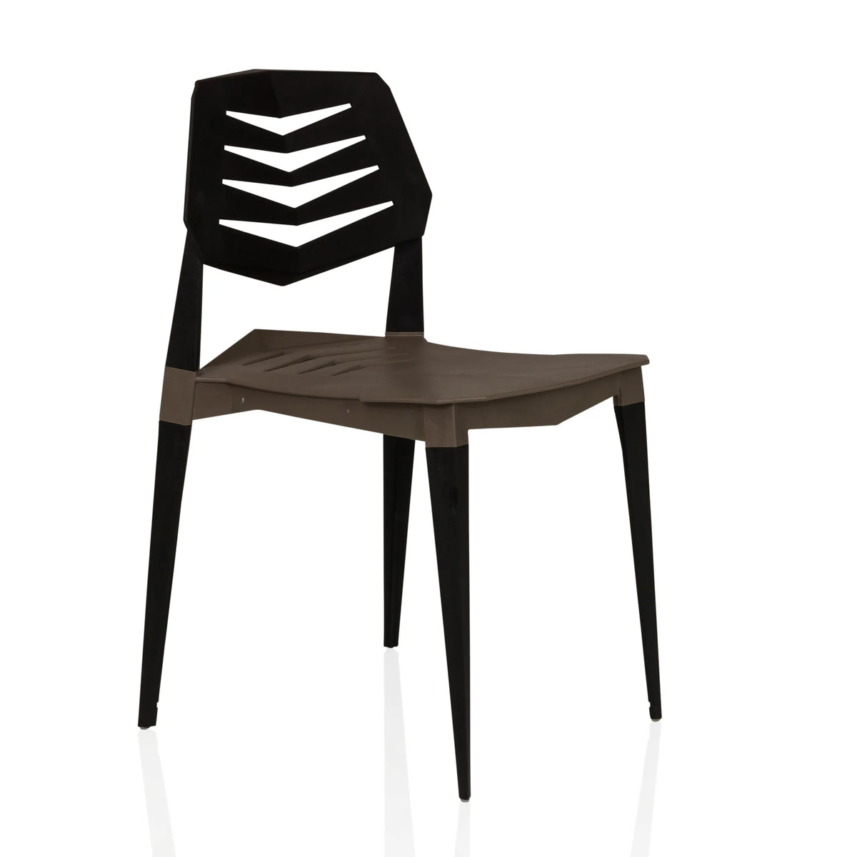Bruin-zwarte Outdoor stoel Flecharo met geperforeerde rugleuning van hjh LIVING – 360-gradenweergave (schuin vooraanzicht 45°)