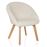 Witte gestoffeerde stoel SCANDI TED met afgeronde rugleuning en vier houten poten van hjh LIVING – 360-gradenweergave (schuin vooraanzicht 30°)