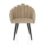 Beige eetkamerstoel SCALLORE met schelpvormige rugleuning en zwarte poten van hjh LIVING – 360-gradenweergave (vooraanzicht 0°)