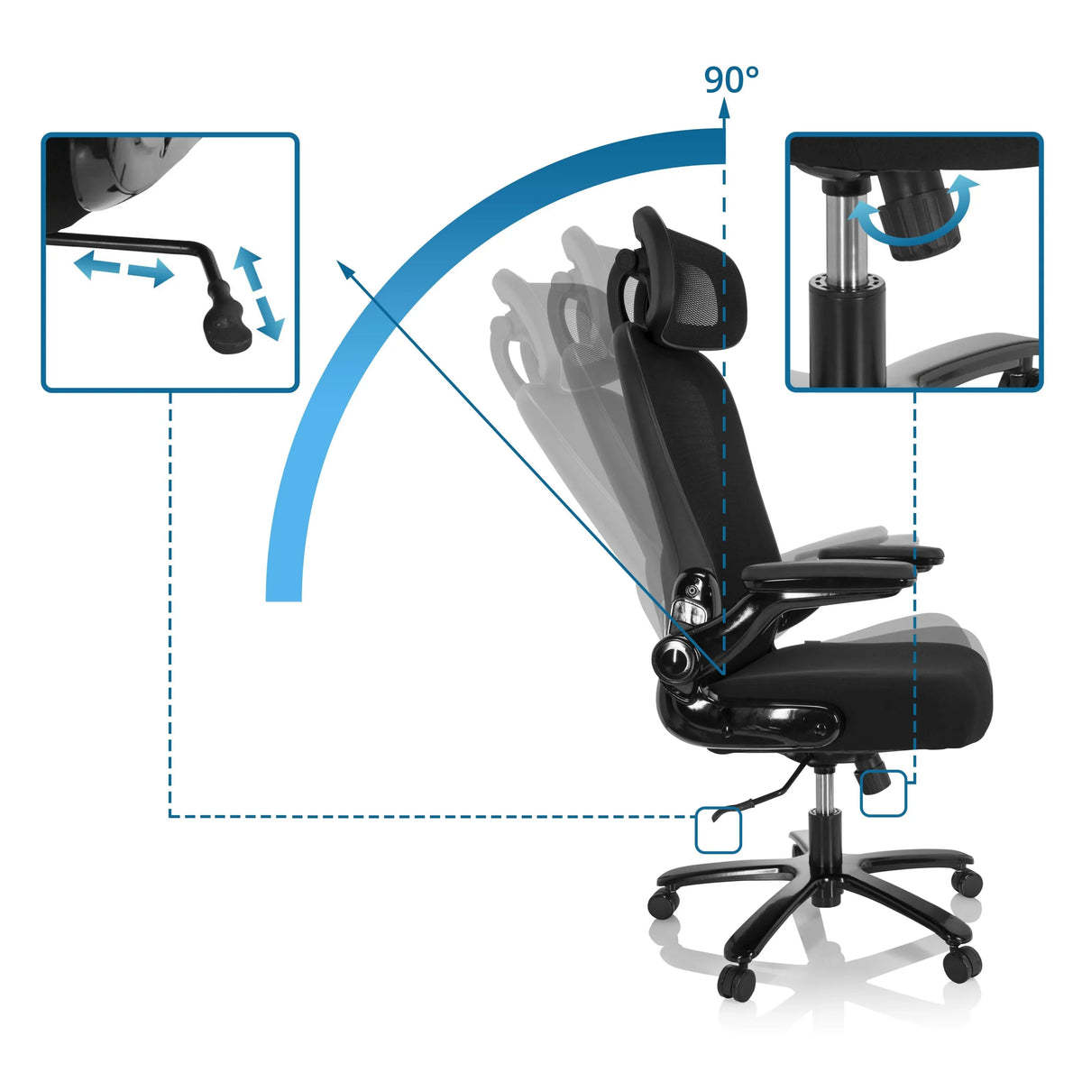 Verstelmechanismen en kantelfunctie van de XXL bureaustoel INSTRUCTOR SW I PRO van hjh OFFICE