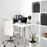 Cremewitte professionele directiestoel ASPERA 10 met gewatteerde bekleding en chromen frame van hjh OFFICE