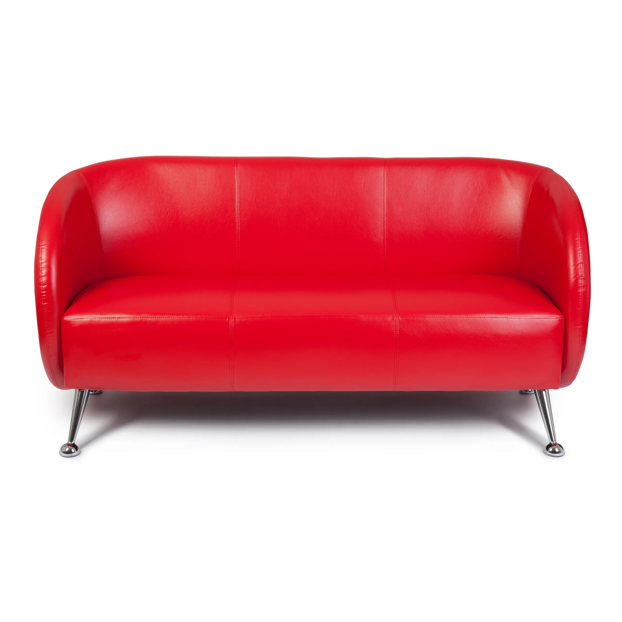 Rode lounge bank ST. LUCIA als driezitter met glanzende metalen poten van hjh OFFICE – 360-gradenweergave (vooraanzicht 0°)