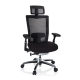 Zwarte High end bureaustoel NOVA PRO I met netrug en vijfster-onderstel met wielen van hjh OFFICE – 360-gradenweergave (vooraanzicht 20°)