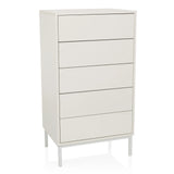 Witte Commode BJORDAL met vijf lades en slanke metalen poten van hjh LIVING – 360-gradenweergave (vooraanzicht 15°)