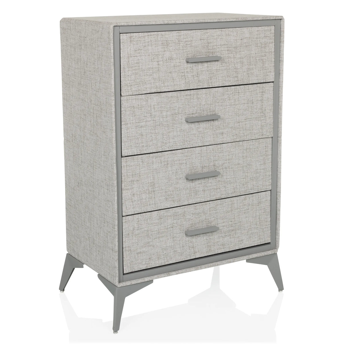 Grijze Commode SKUFFY met vier laden en slanke poten van hjh LIVING – 360-gradenweergave (schuin vooraanzicht 30°)