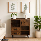 Commode MYRDAL in het bruin met zwarte grepen en poten van hjh LIVING (AI-gegenereerde afbeelding)