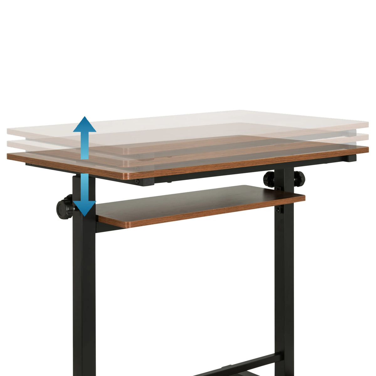 Hoogteverstelbaar tafelblad van het WORKSTATION II zit-sta bureau in zwart en walnoot van hjh OFFICE