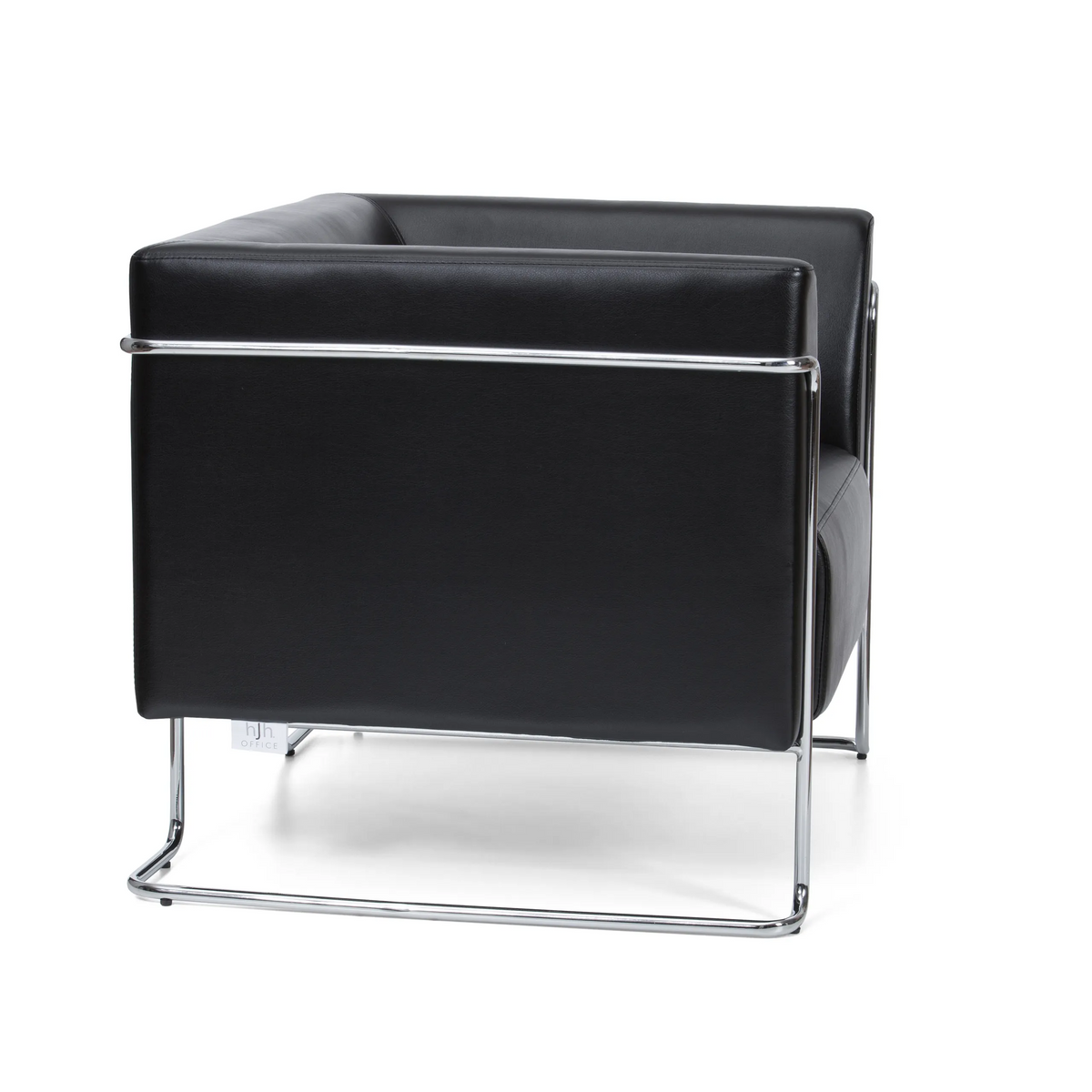Zwarte gestoffeerde fauteuil CURACAO met verchroomd buizenframe van hjh OFFICE – 360-gradenweergave (zijaanzicht 80°)