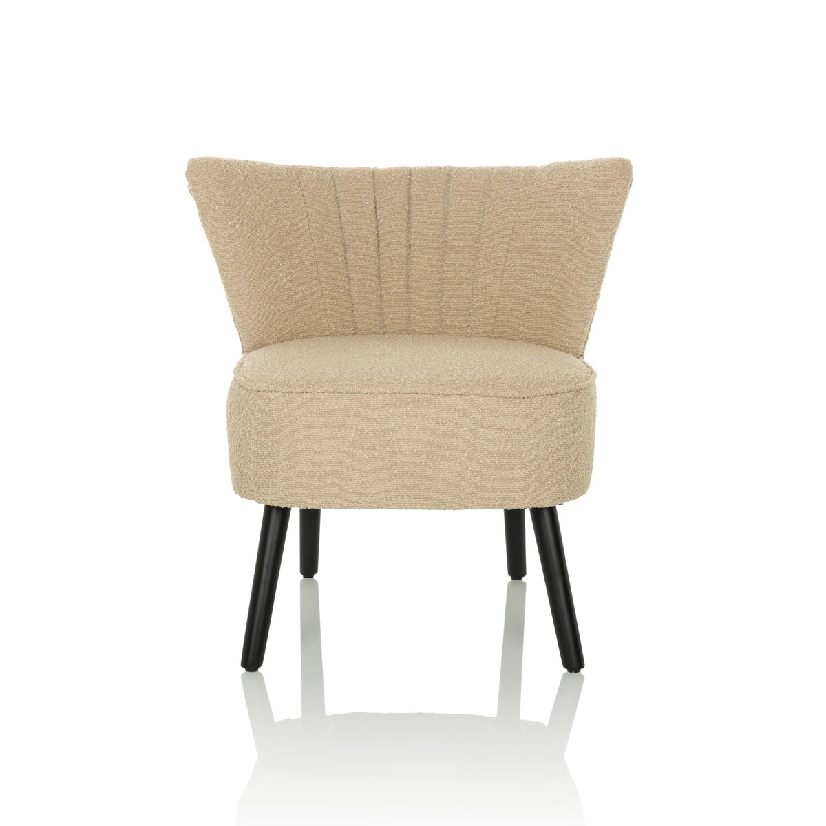Beige Lounge stoel MANISO met gestructureerde stofbekleding en vier zwarte poten van hjh LIVING – 360-gradenweergave (vooraanzicht 0°)